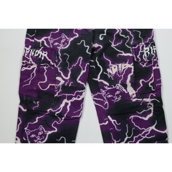 Vintage Y2K Streetwear Mens 32x29 Distressed Cat Lightning Cargo Pants Cotton - Picture 3 of 16